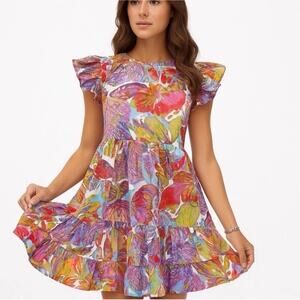 Caroline Constas Papillon Butterfly Flutter Sleeve Dress Size‎ Small 100% Cotton